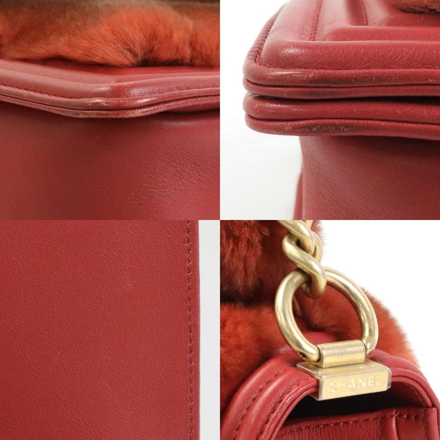 CHANEL handbag diagonal shoulder bag boy fur/leather brown red gold ladies e55871a