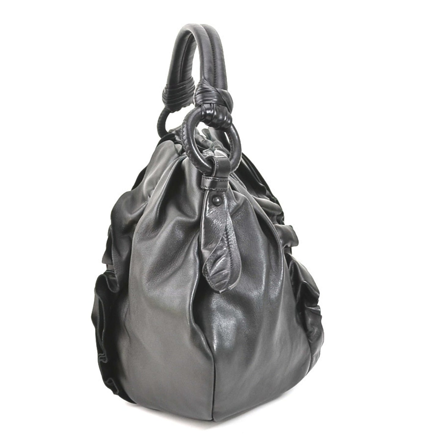 PRADA shoulder bag leather black silver ladies