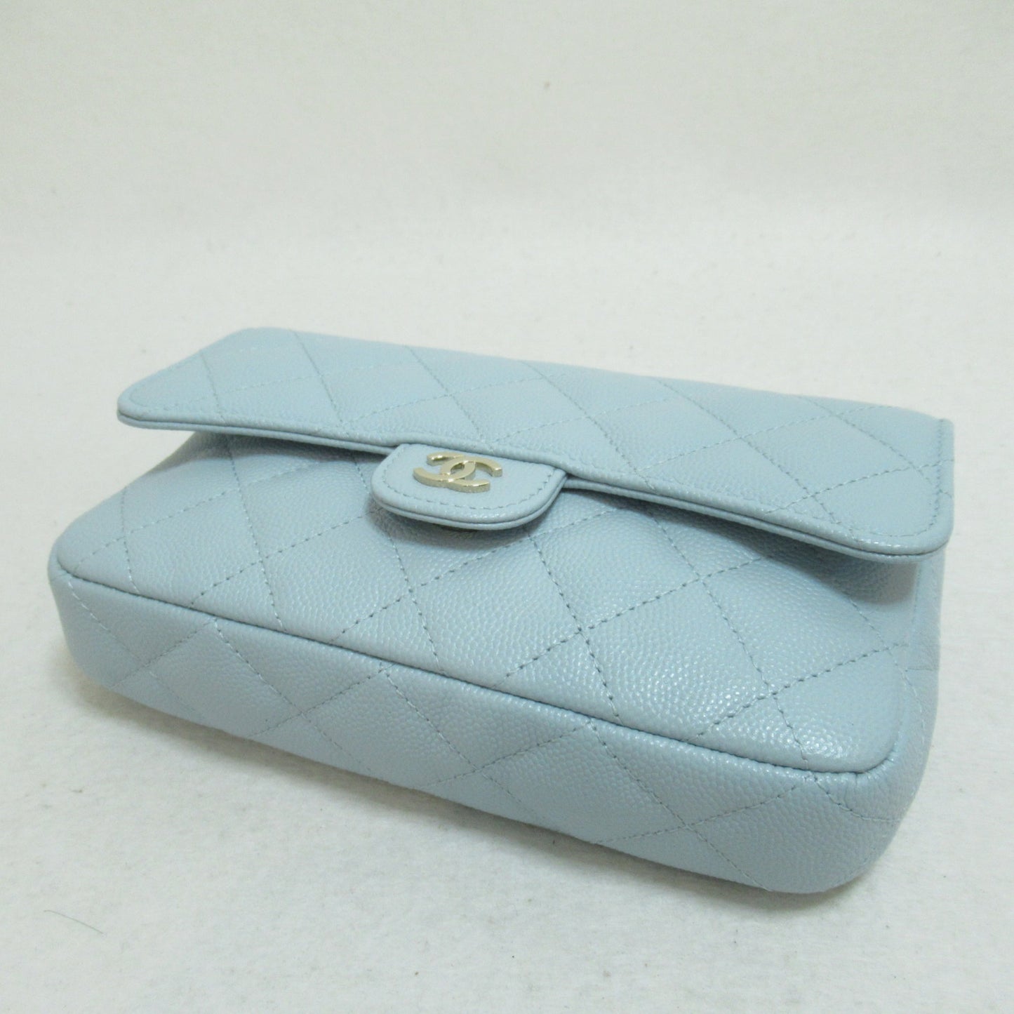 CHANEL Phone Wallet Shoulder Bag Blue Light blue Caviar Skin [Grained Calf] AP2096