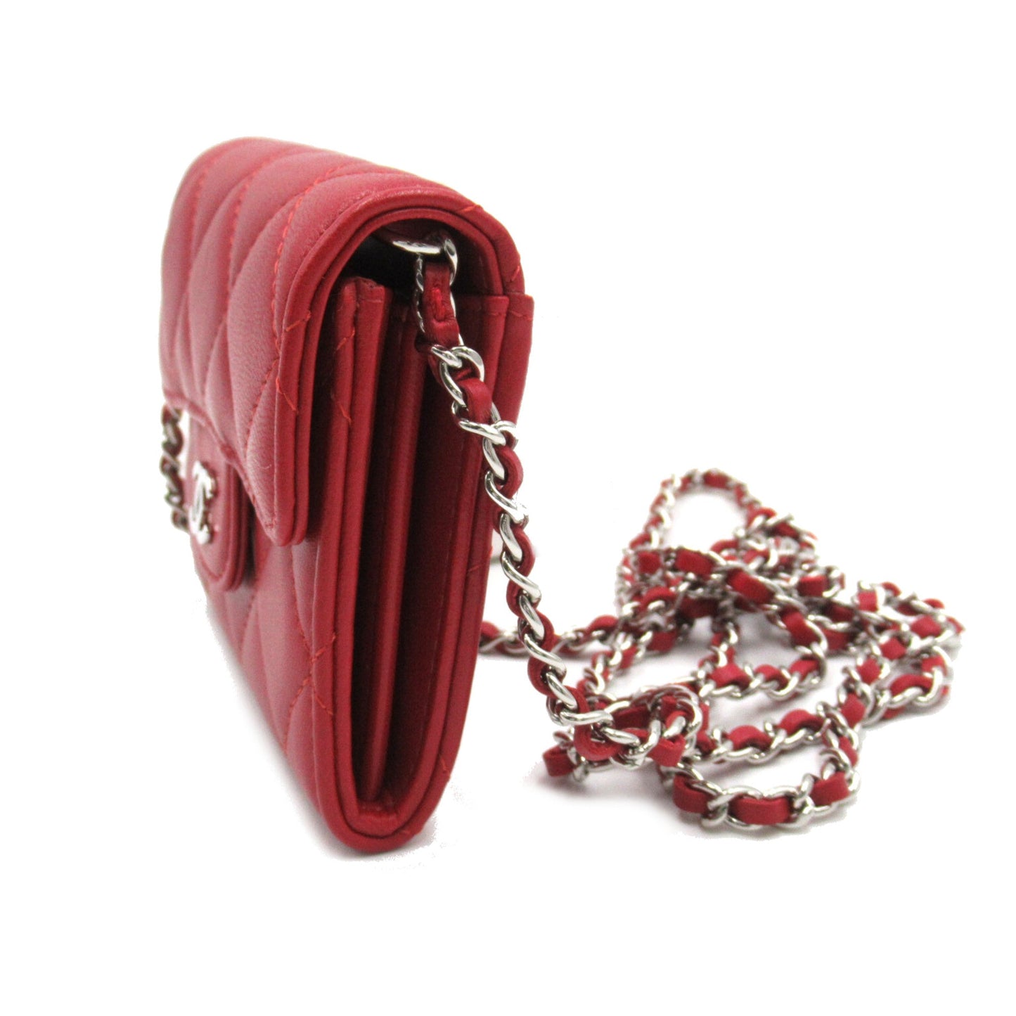 CHANEL Mini Chain Wallet Red Lambskin [sheep leather]