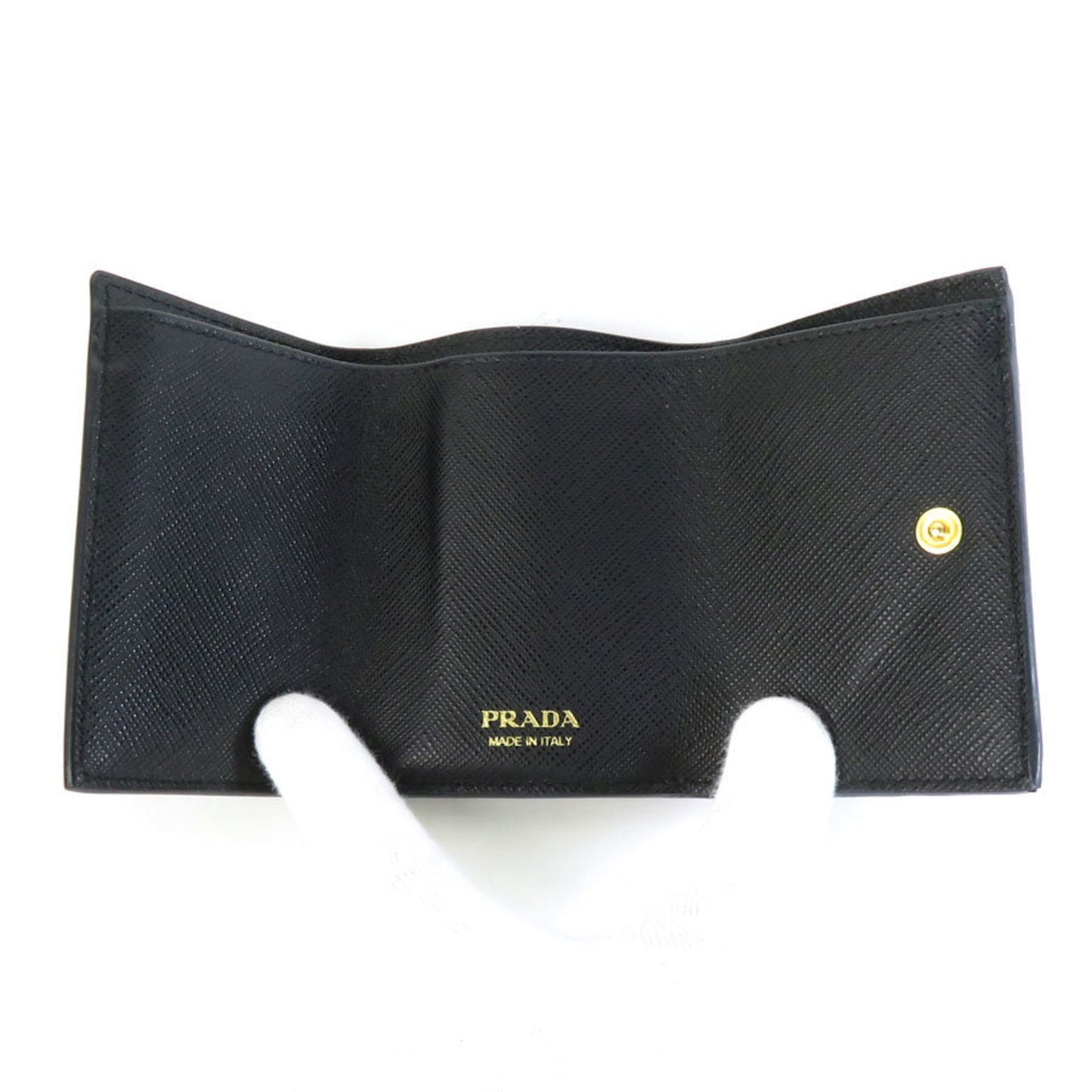 PRADA tri-fold wallet leather black gold unisex