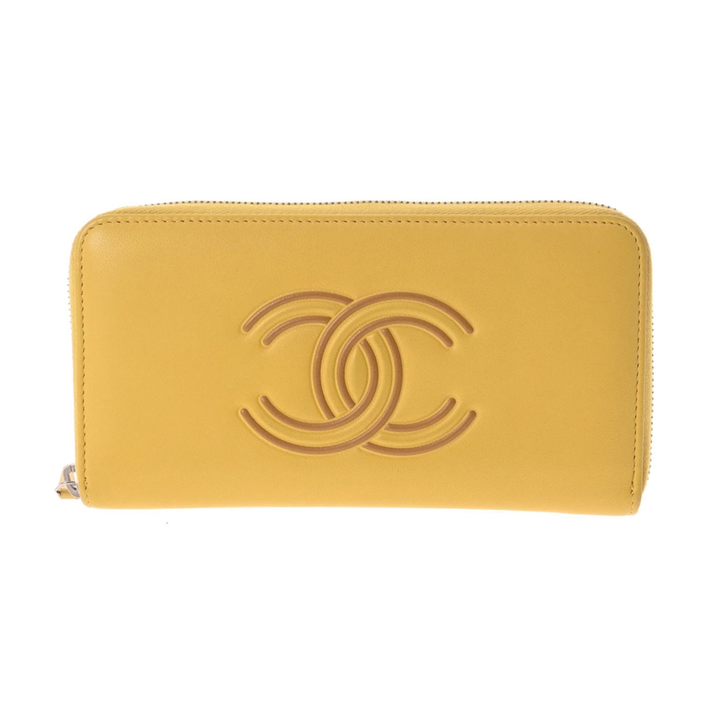 CHANEL here mark round wallet yellow ladies lambskin long