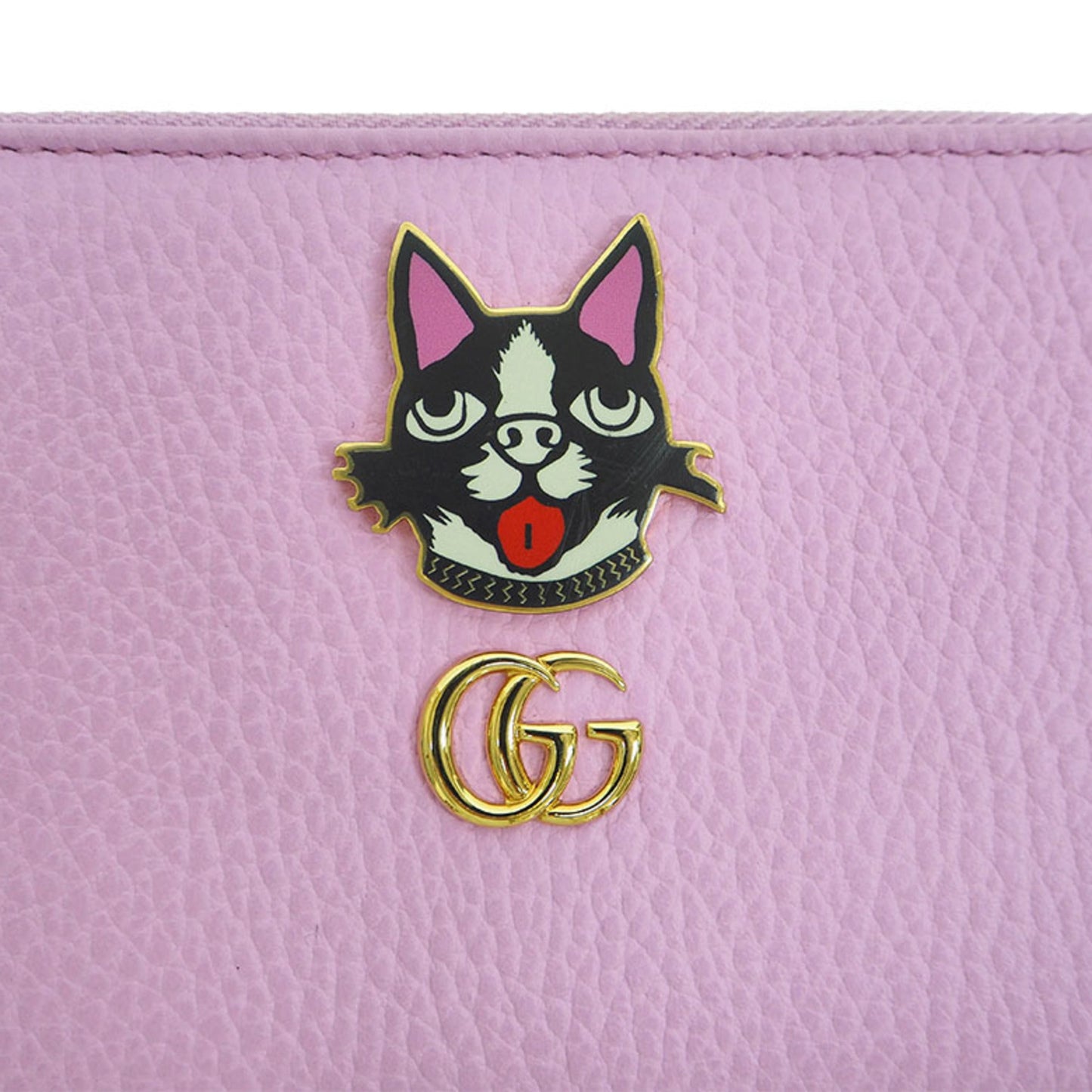 Gucci 499337 GG Marmont Bosco Zip Around Wallet Round Purse Light Pink Dog Boston Terrier