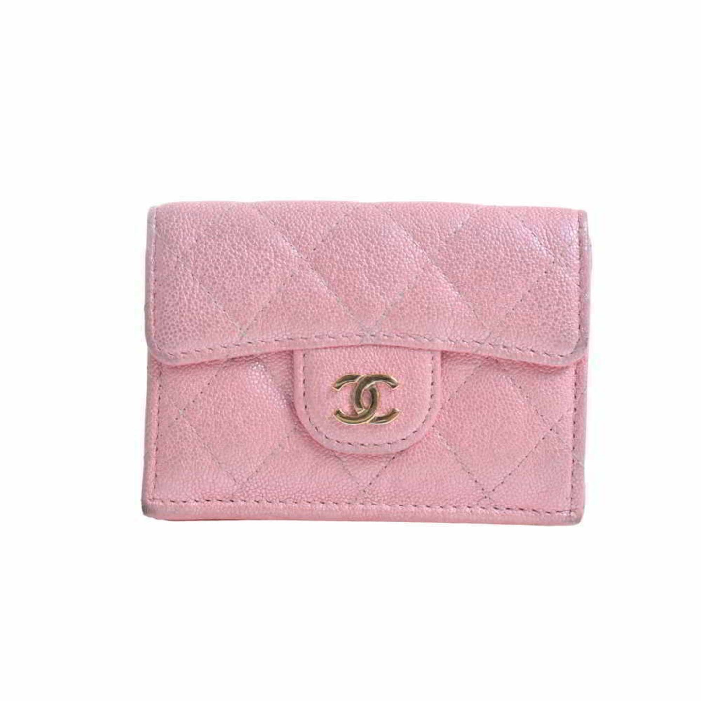 Chanel Caviar Skin Timeless Classic Matelasse Coco Mark Trifold Compact Wallet Pink