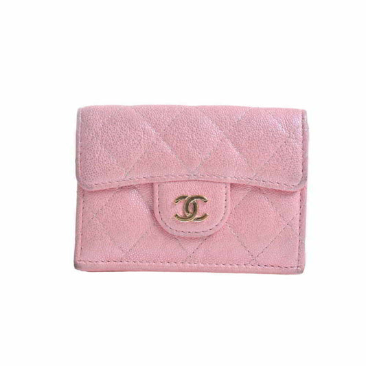 Chanel Caviar Skin Timeless Classic Matelasse Coco Mark Trifold Compact Wallet Pink