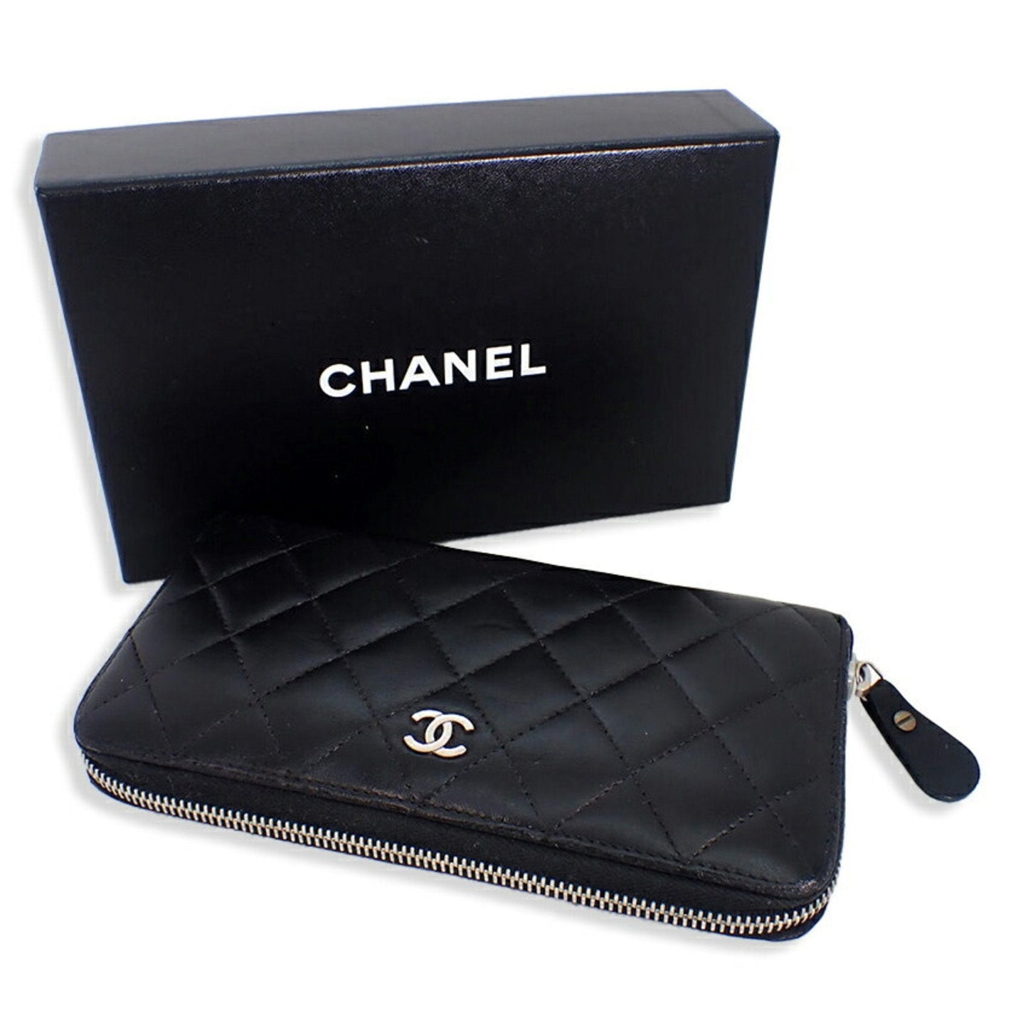 CHANEL caviar skin matelasse black long wallet