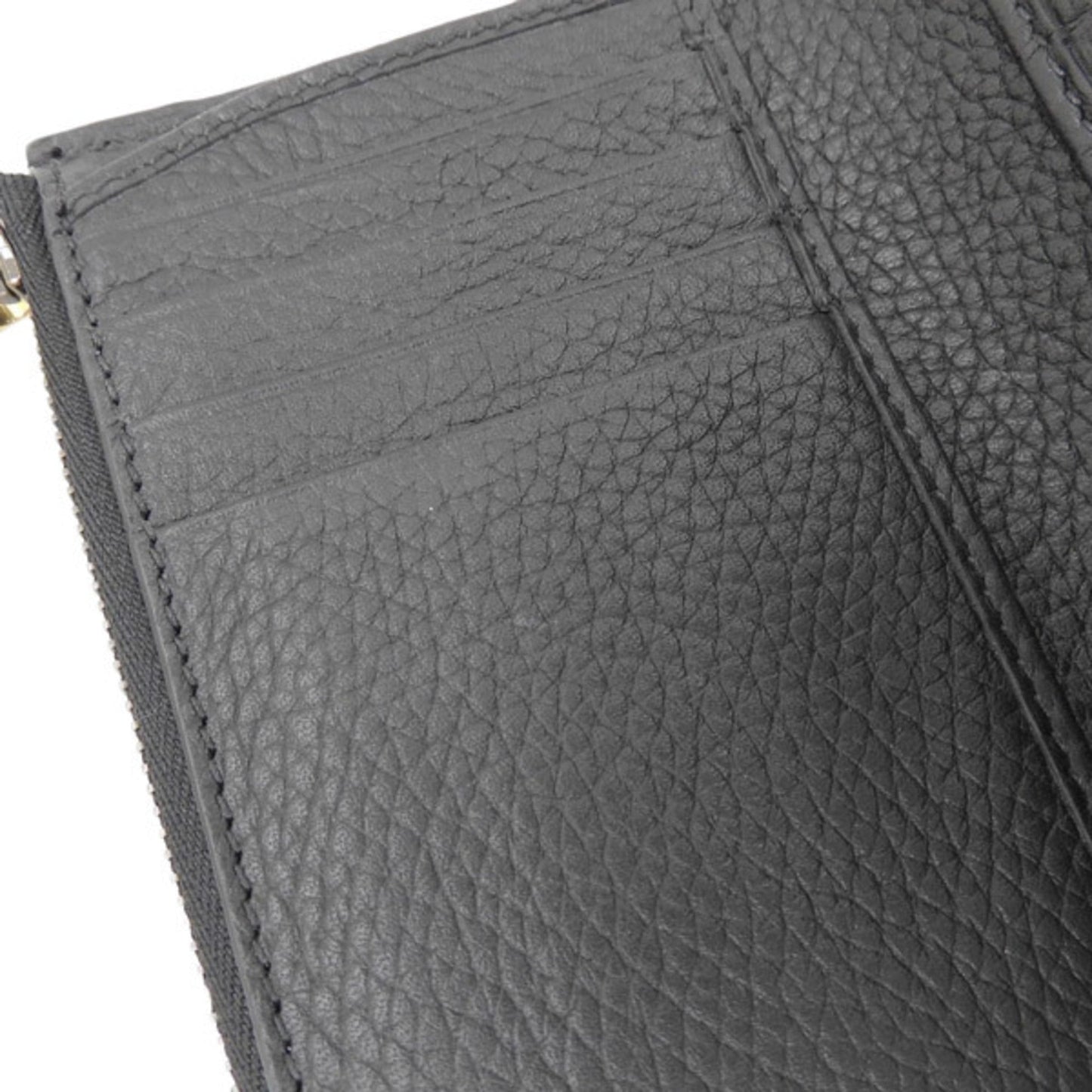 GUCCI Bamboo Leather Double G Medium L-shaped Bifold Wallet 739498 Black Women's