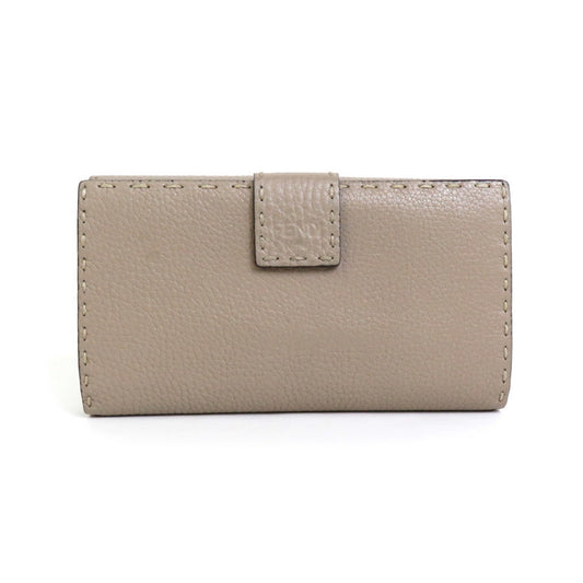 FENDI Bifold Long Wallet Selleria Leather Greige Silver Women's