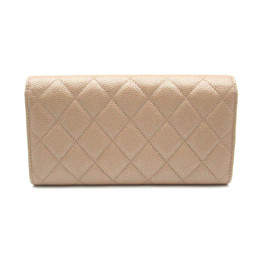 CHANEL Matelasse Bifold long wallet Beige Caviar Skin [Grained Calf]