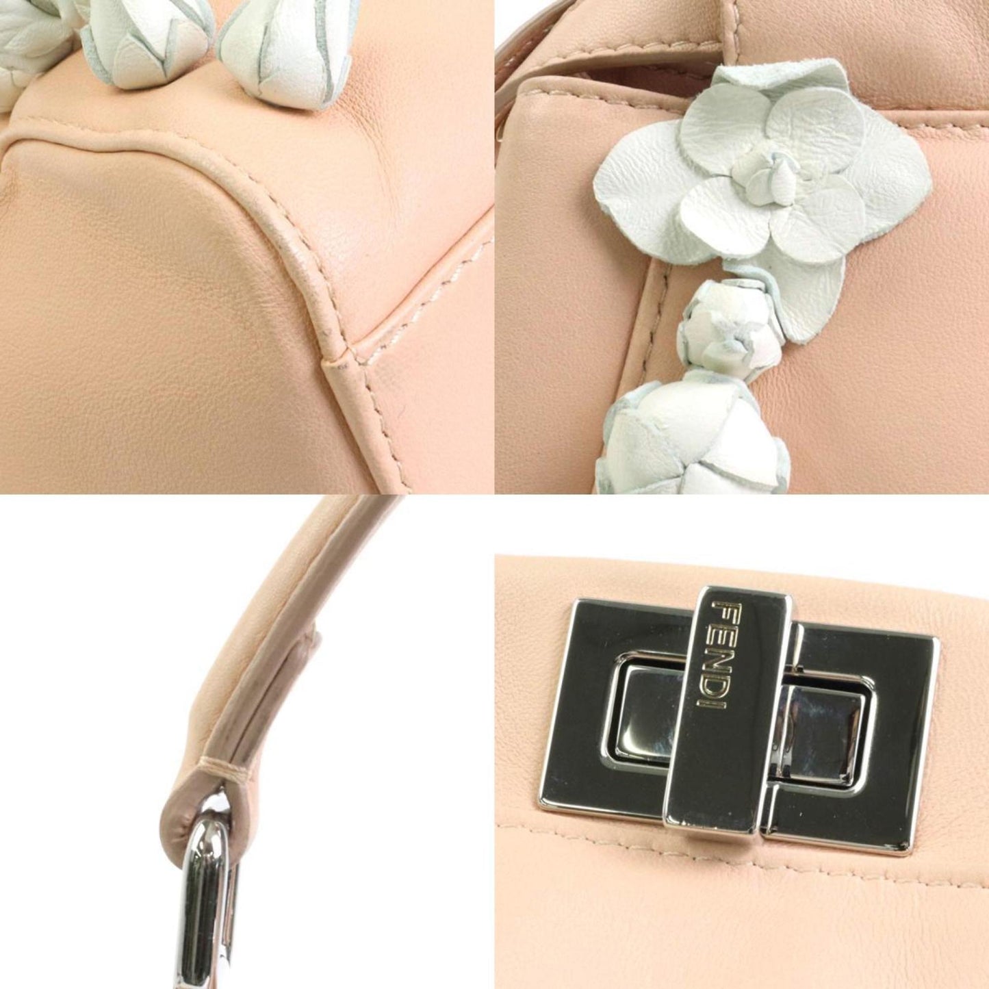 FENDI Handbag Crossbody Shoulder Bag Mini Peekaboo Leather Pink Beige/White Silver Women's