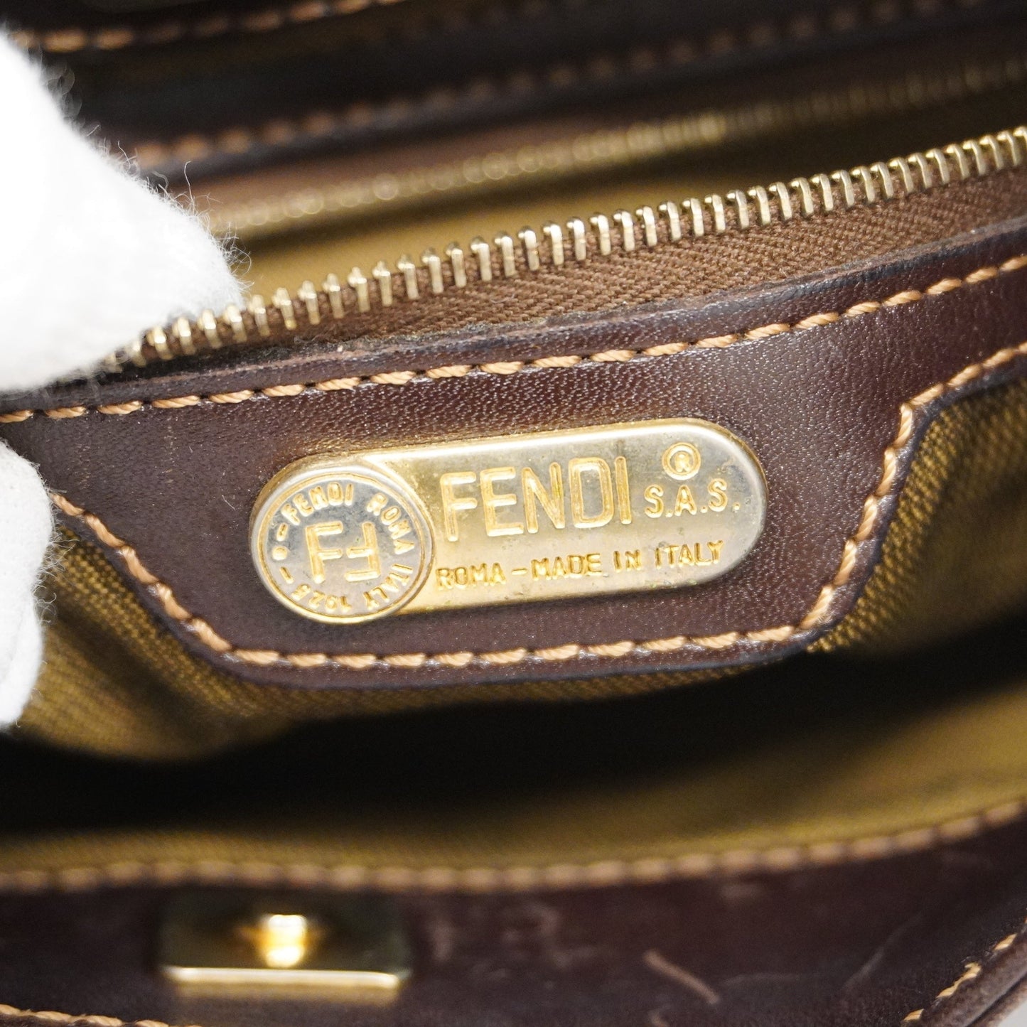 FENDI  Zucca Shoulder Bag Women's Nylon Canvas,Leather Brown