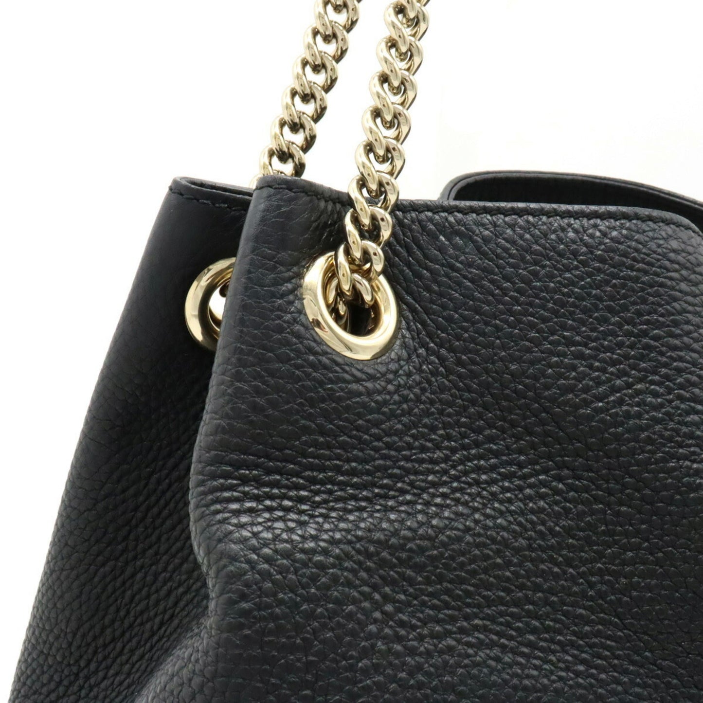 GUCCI Soho Interlocking G Chain Bag Shoulder Tote Leather Black 308982