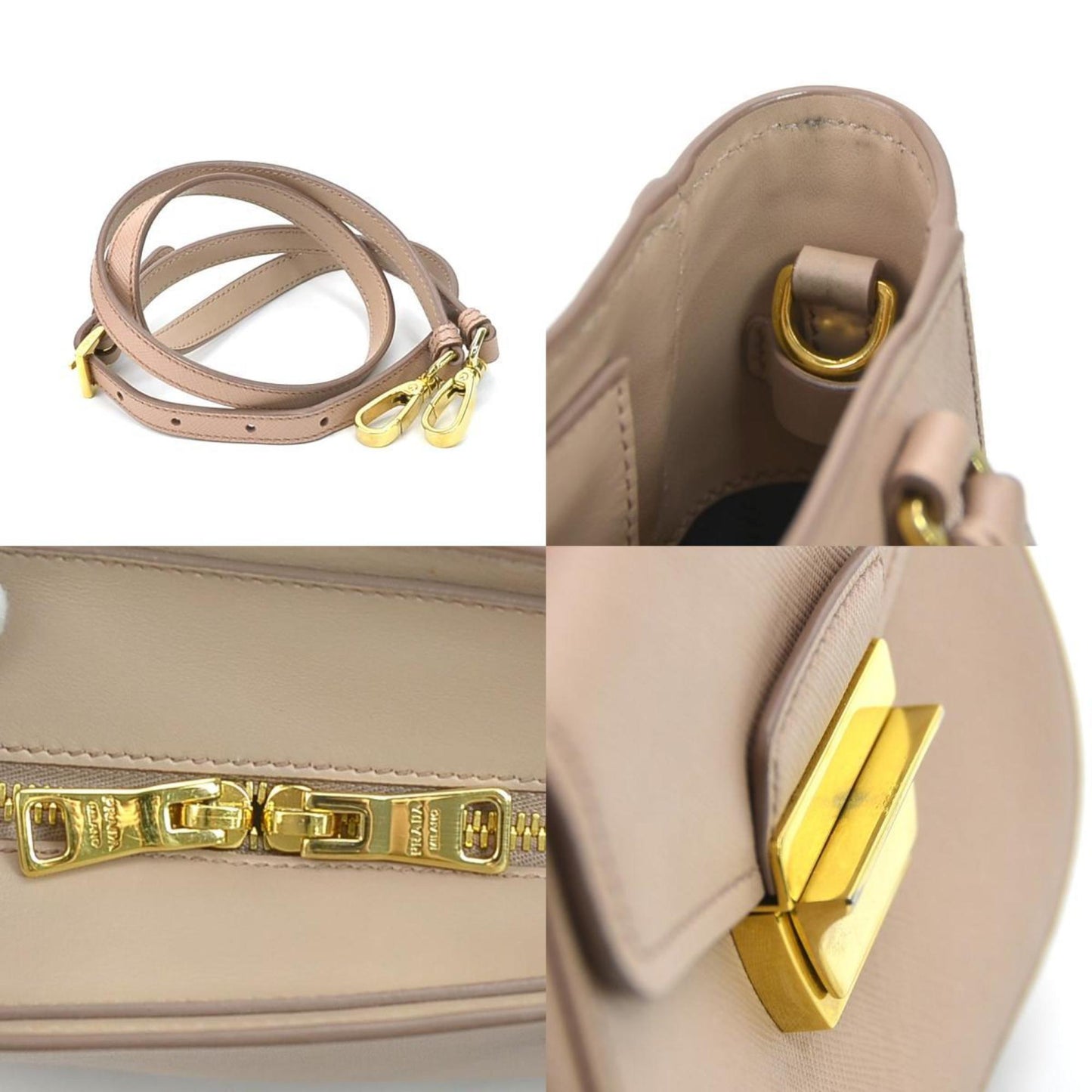 PRADA Handbag Crossbody Shoulder Bag Leather Pink Beige Ladies 1BA254