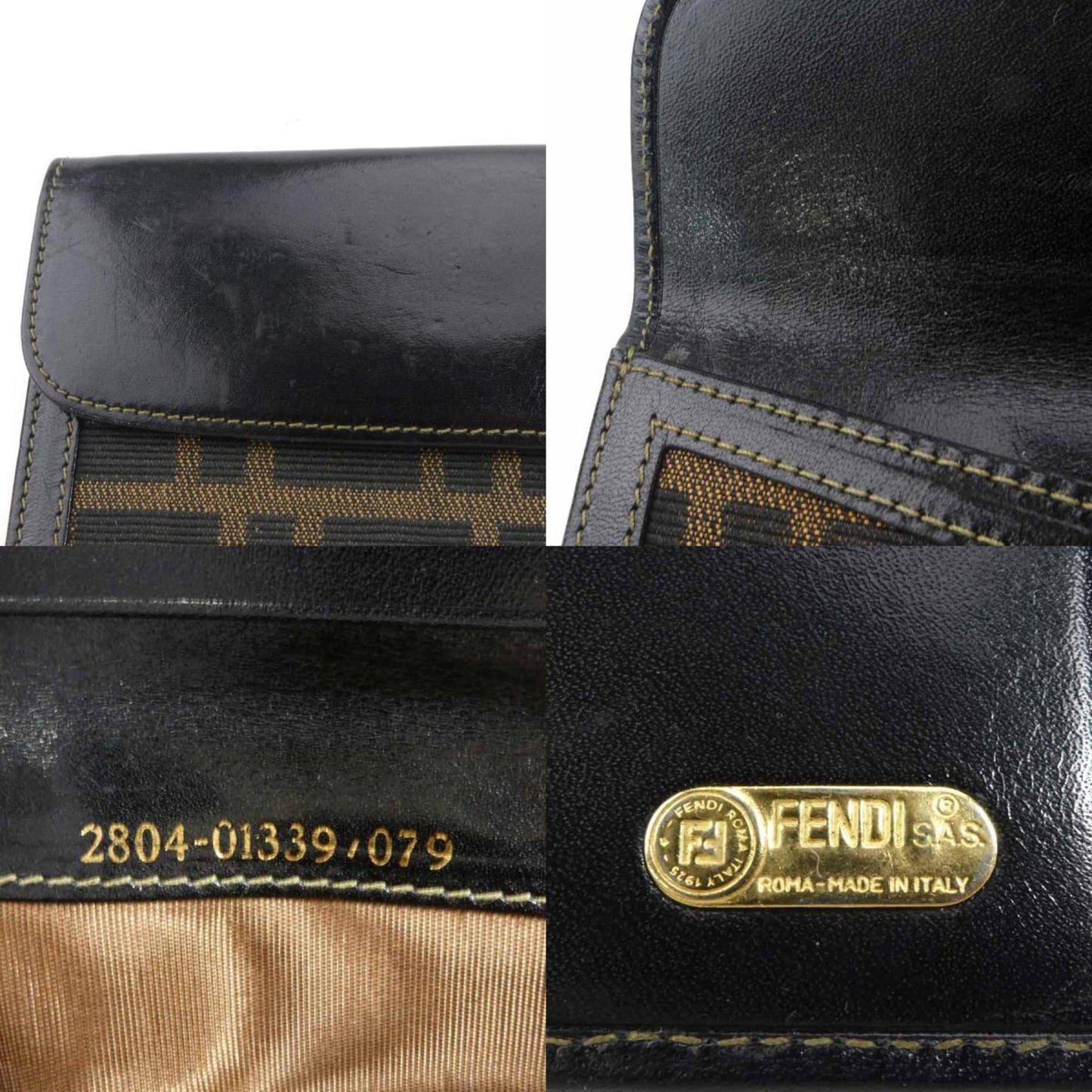 FENDI Bifold Long Wallet Zucca Canvas/Leather Brown Ladies