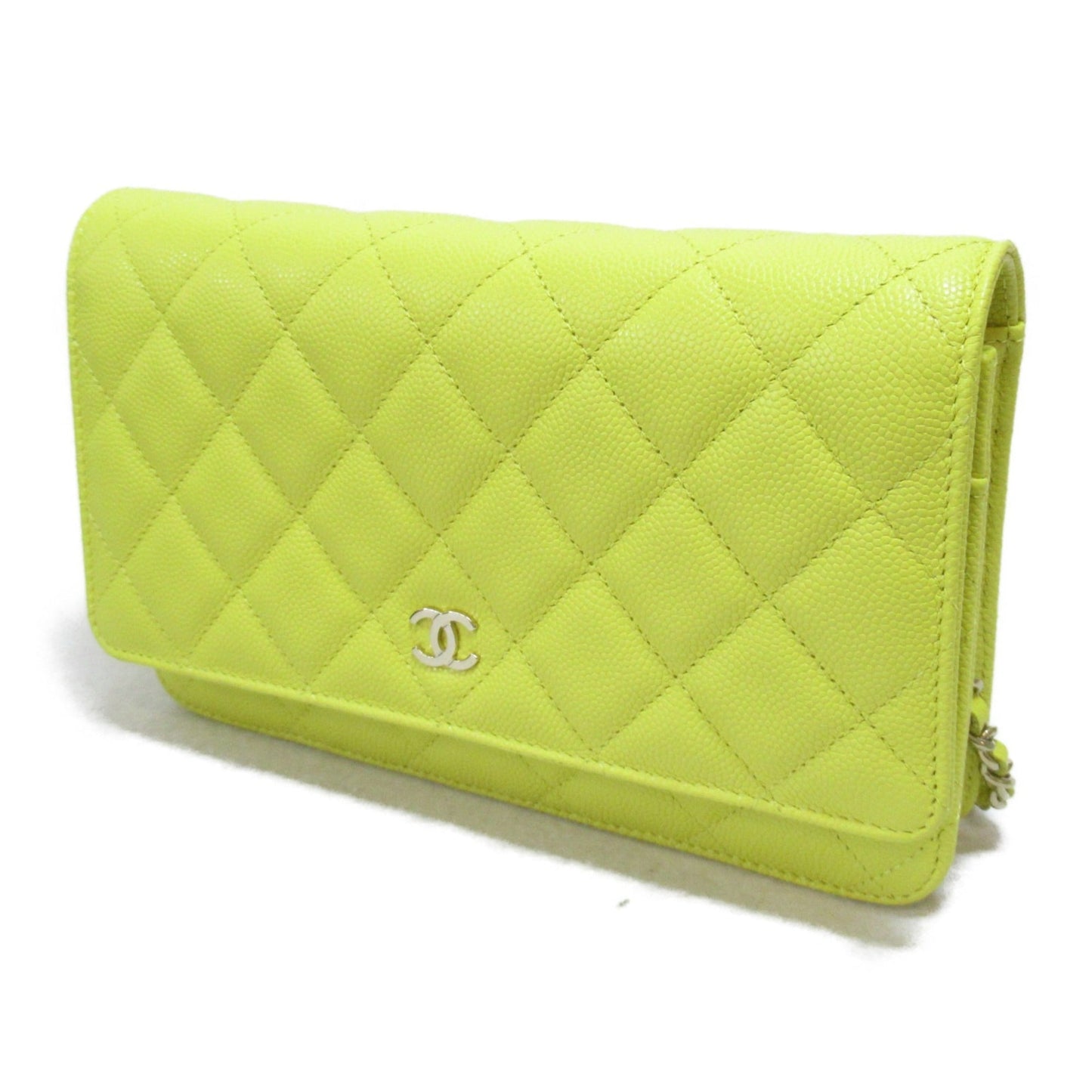 CHANEL Matelasse Chain Wallet Shoulder Bag Yellow Caviar Skin [Grained Calf]