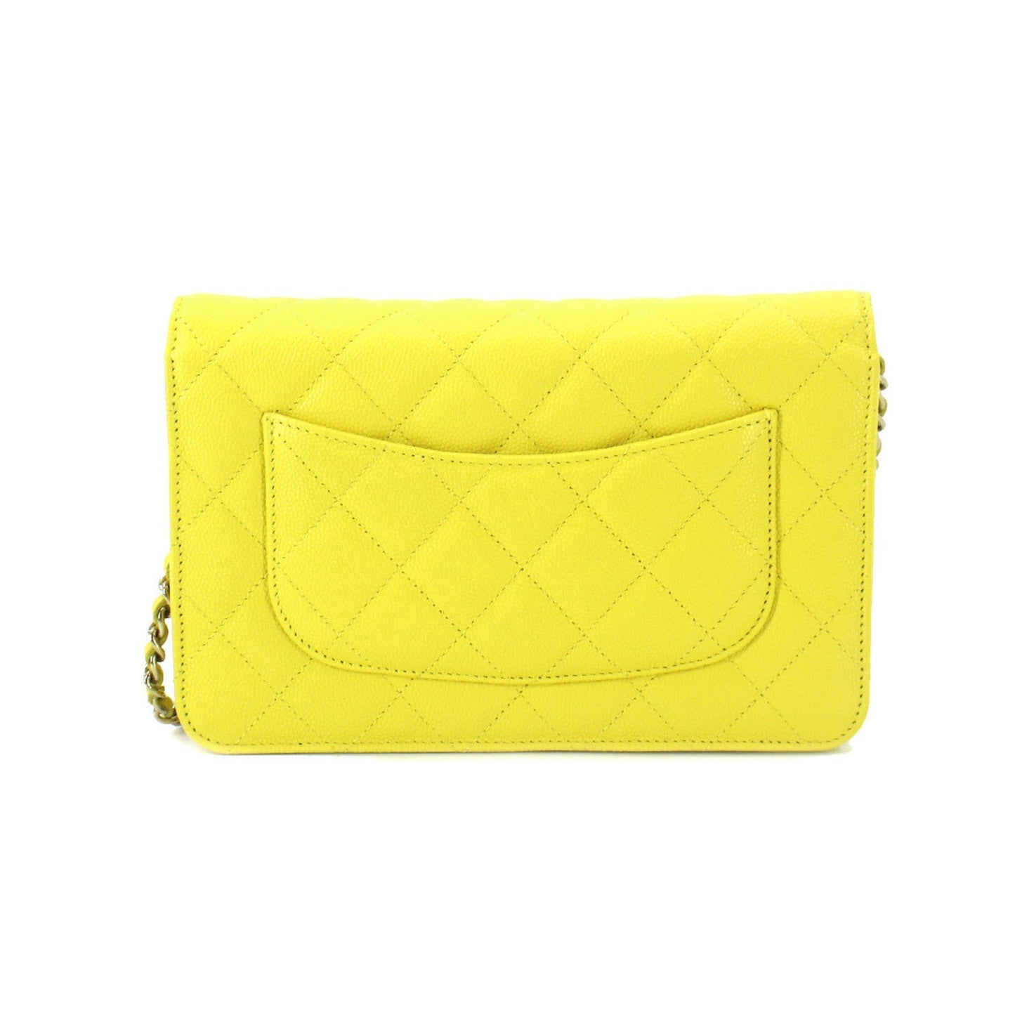 Chanel matelasse chain wallet long caviar skin yellow A33814 gold metal fittings