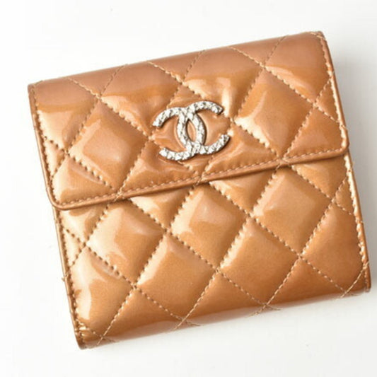 CHANEL Wallet 8694  Folding Double Snap Brilliant Patent Leather Coco Mark Bronze