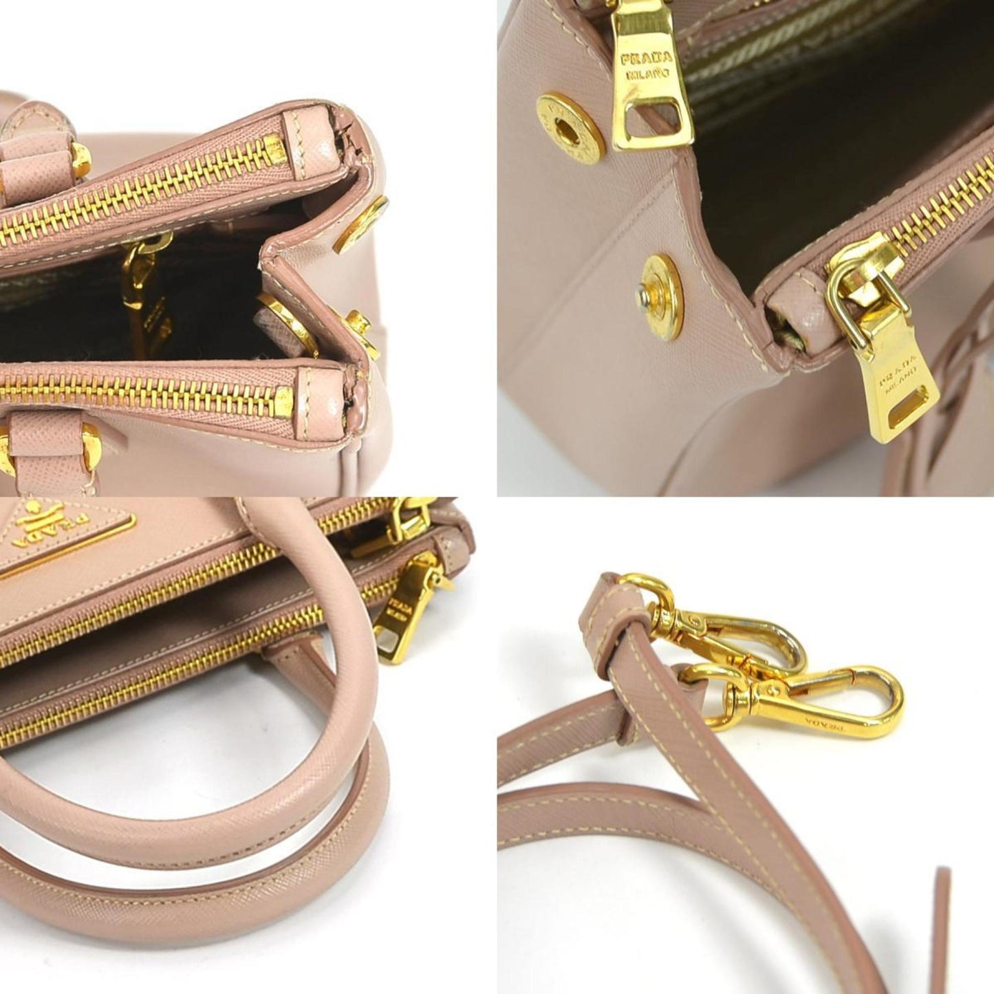 PRADA handbag shoulder bag leather pink beige gold ladies