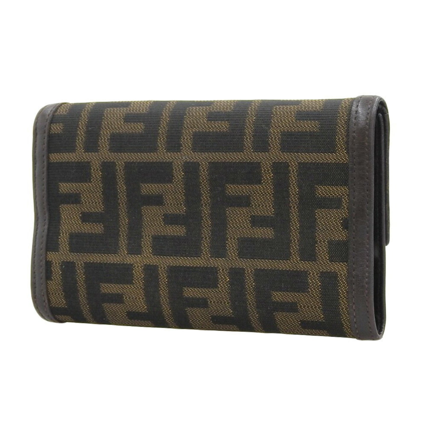 FENDI Zucca Pattern Pass Trifold Wallet Canvas Leather Brown