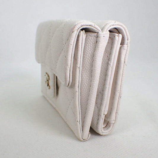 CHANEL caviar skin white trifold wallet