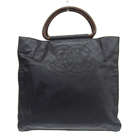 Chanel bag lady's tote wood caviar black