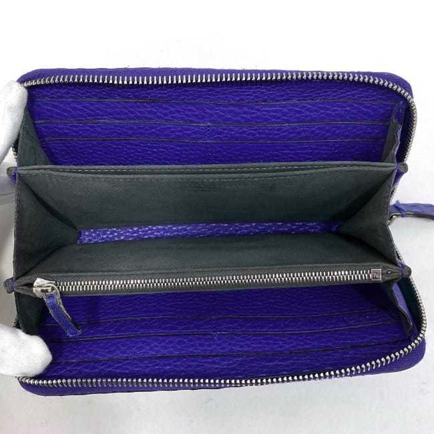 FENDI Round Long Wallet Blue Selleria Leather