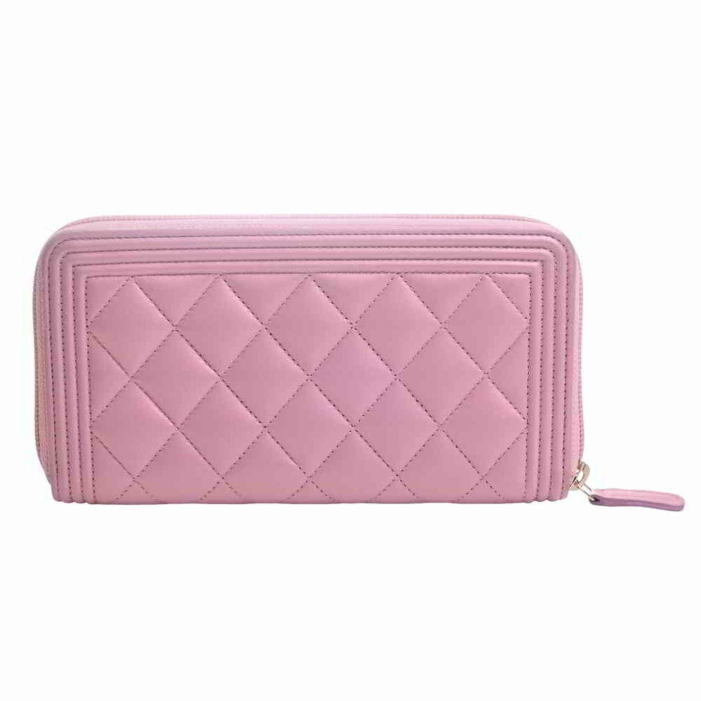 Chanel Lambskin Boy Coco Mark Round Long Wallet Pink Caviar Skin