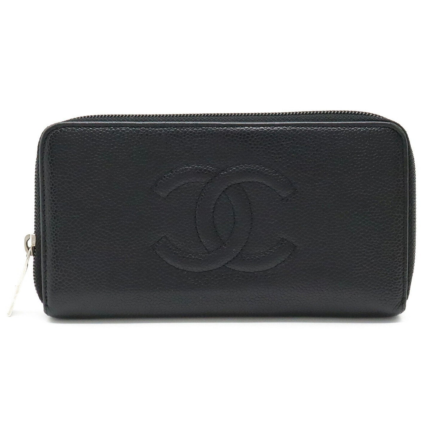 CHANEL Caviar Skin Coco Mark Round Long Wallet Leather Black A50071