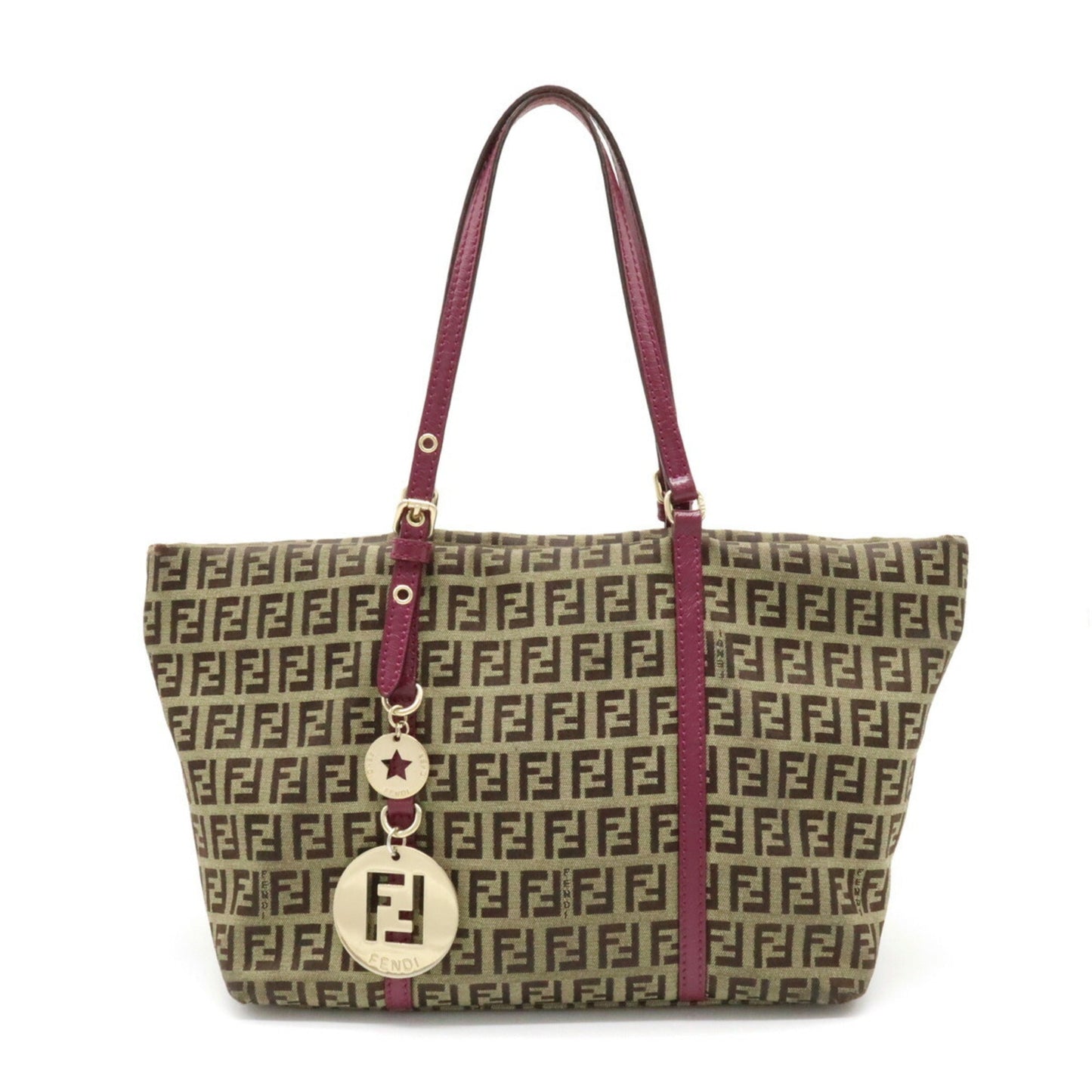 FENDI Zucchino Zucca pattern handbag tote bag canvas leather khaki beige purple 8BH214