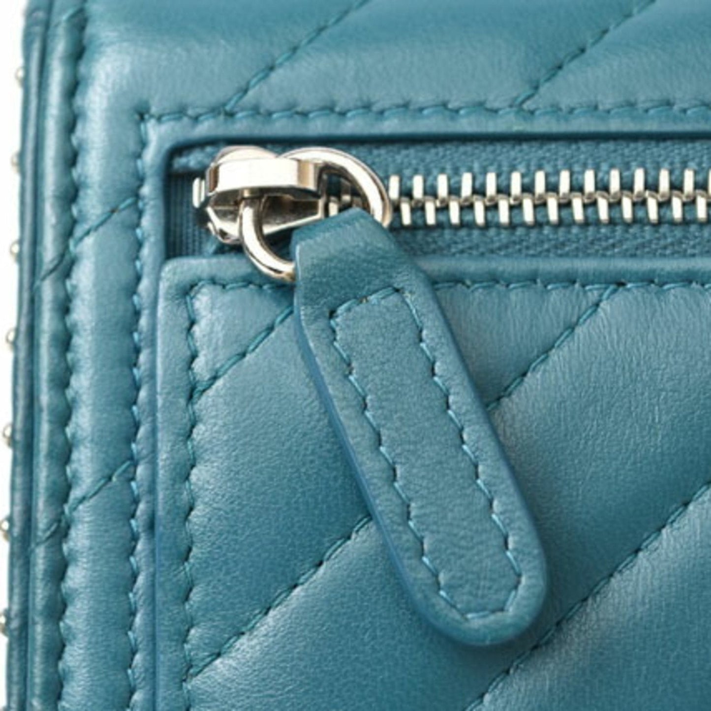 CHANEL wallet  chevron studs turquoise blue