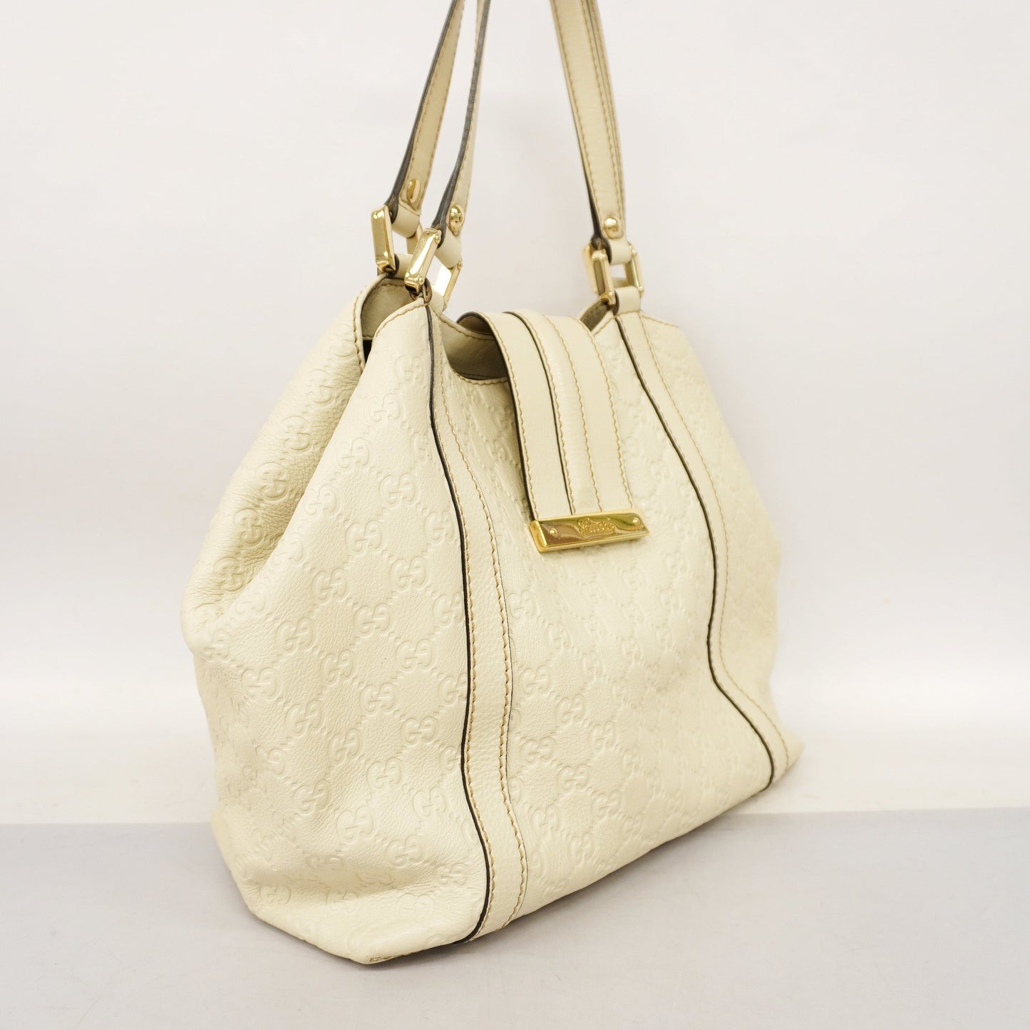 GUCCIAuth  Sima 233607 Women's Leather Tote Bag Ivory