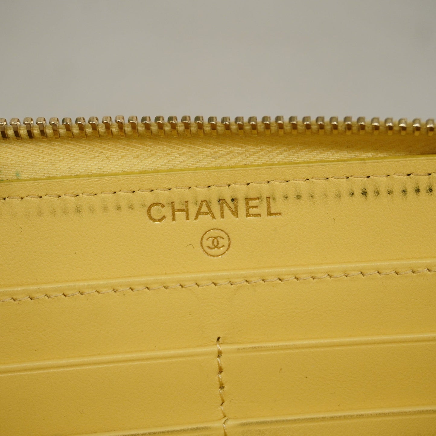 CHANEL  Camellia Bi-fold Long Wallet Gold Hardware Leather Yellow