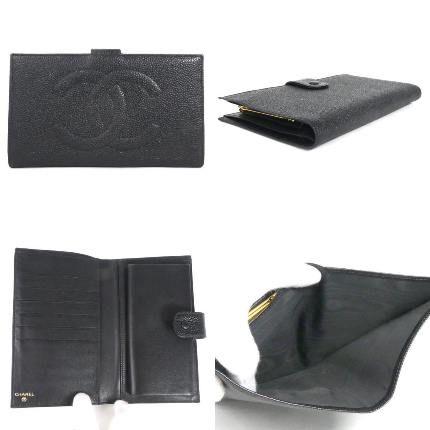 CHANEL folio wallet here mark / caviar skin black unisex