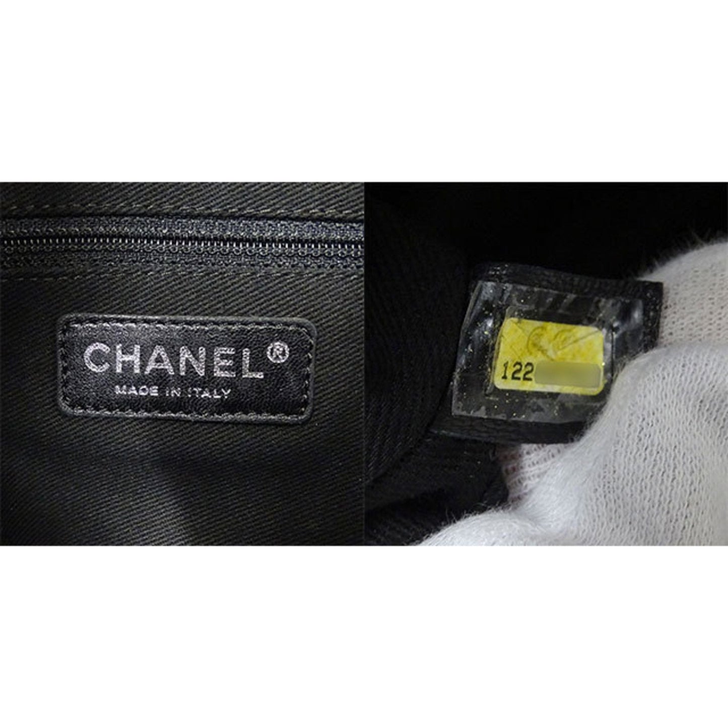 Chanel bag Paris New York line Lady's tote nylon black storing