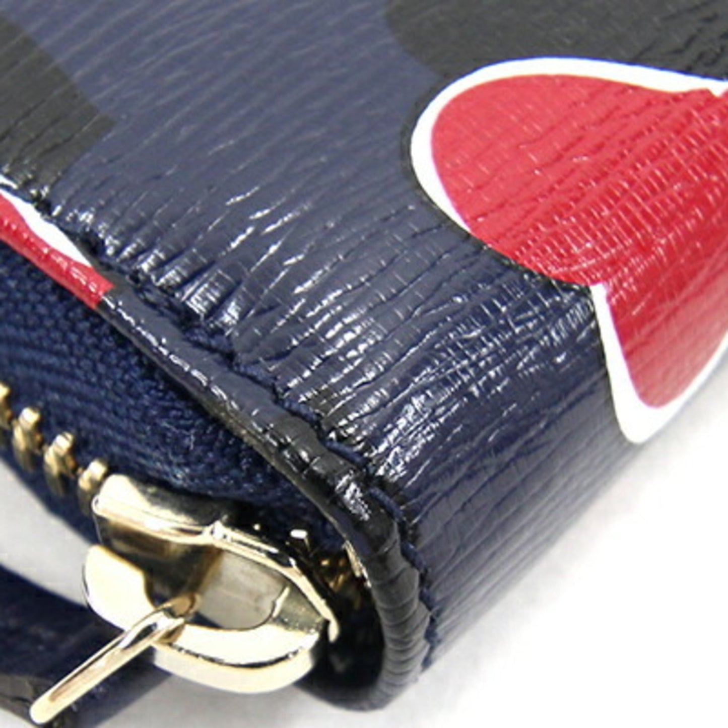 GUCCI Round Long Wallet 309705 Navy Red Leather Heart Ladies