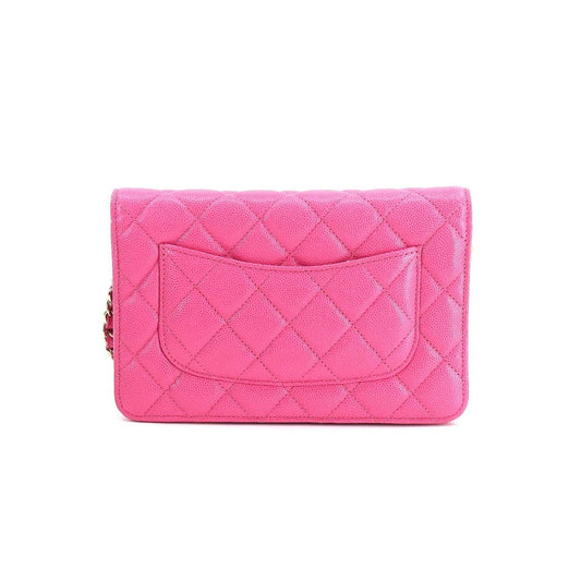 CHANEL matelasse classic chain wallet long caviar skin pink AP0250 gold metal fittings Chain Wallet