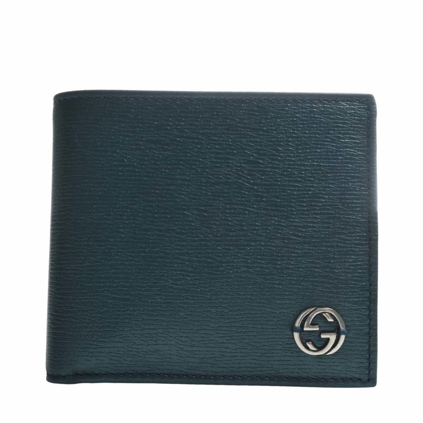 GUCCI Interlocking G Leather Bifold Wallet 256336 Metallic Green Men's