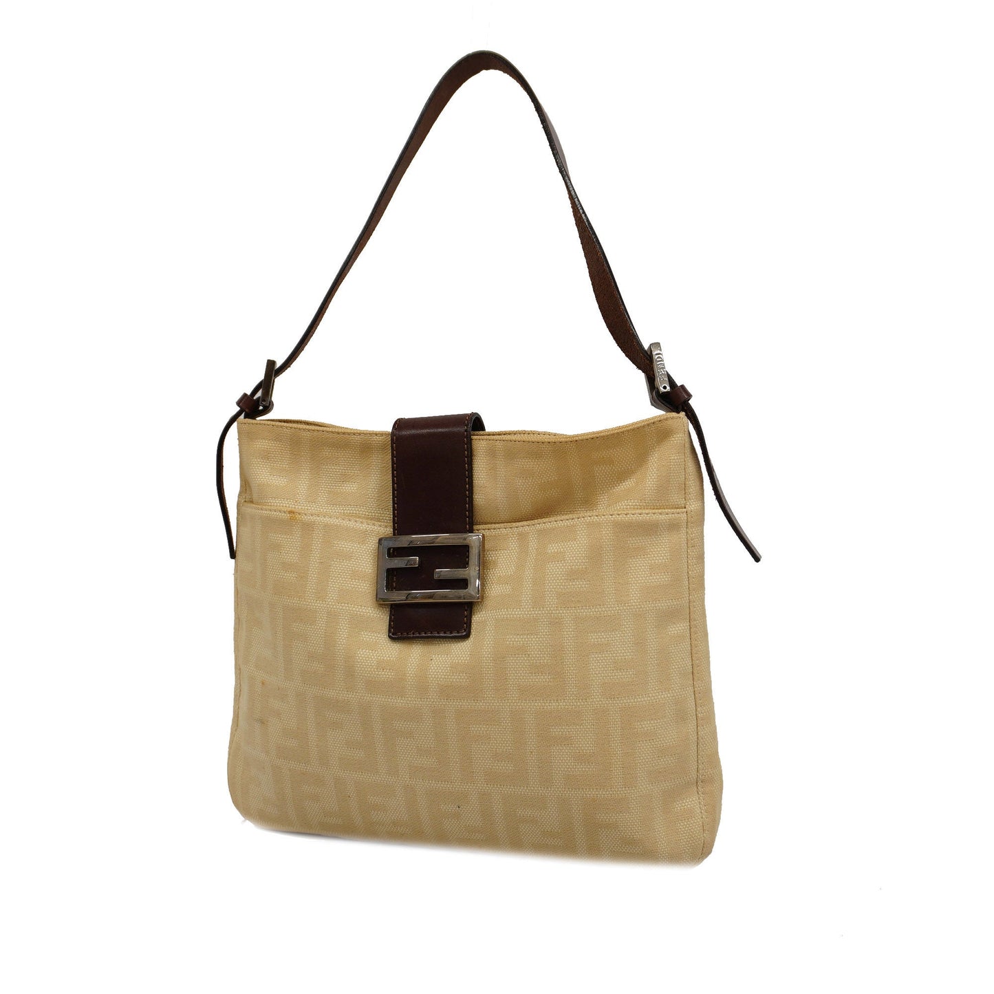 FENDI   Zucca Handbag Women's Canvas,Leather Handbag Brown,Ivory