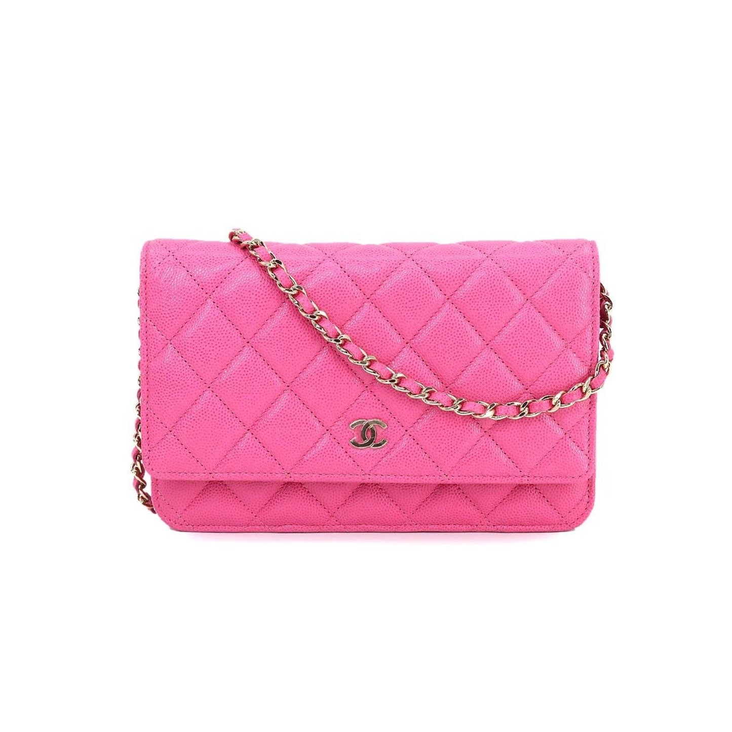 CHANEL matelasse classic chain wallet long caviar skin pink AP0250 gold metal fittings Chain Wallet