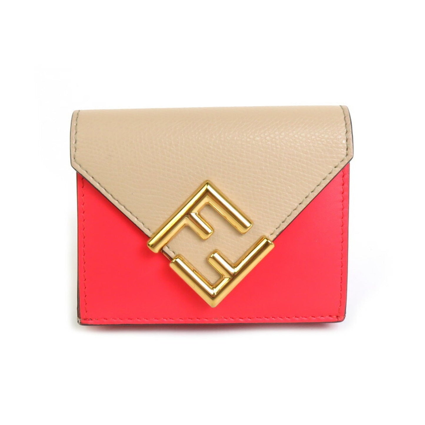 FENDI Bifold Wallet Leather Red x Beige Ladies 8M0480-ALWA