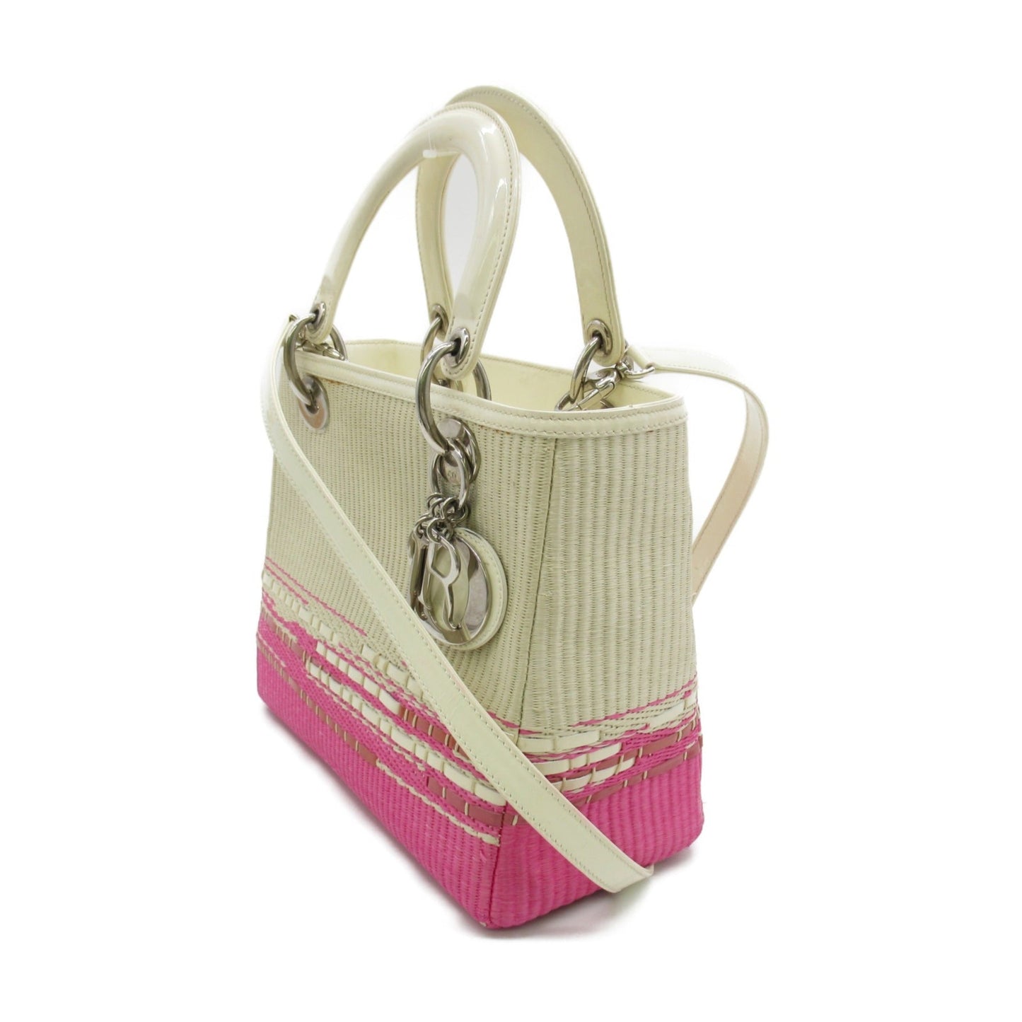 Dior Lady Dior Tote Bag White Pink enamel