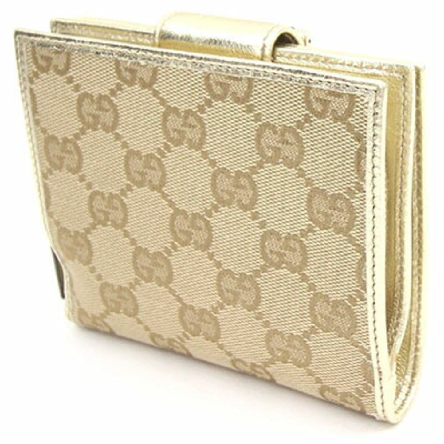 Gucci Folio Wallet GG Canvas 154255 Beige Gold Leather Women's Round GUCCI