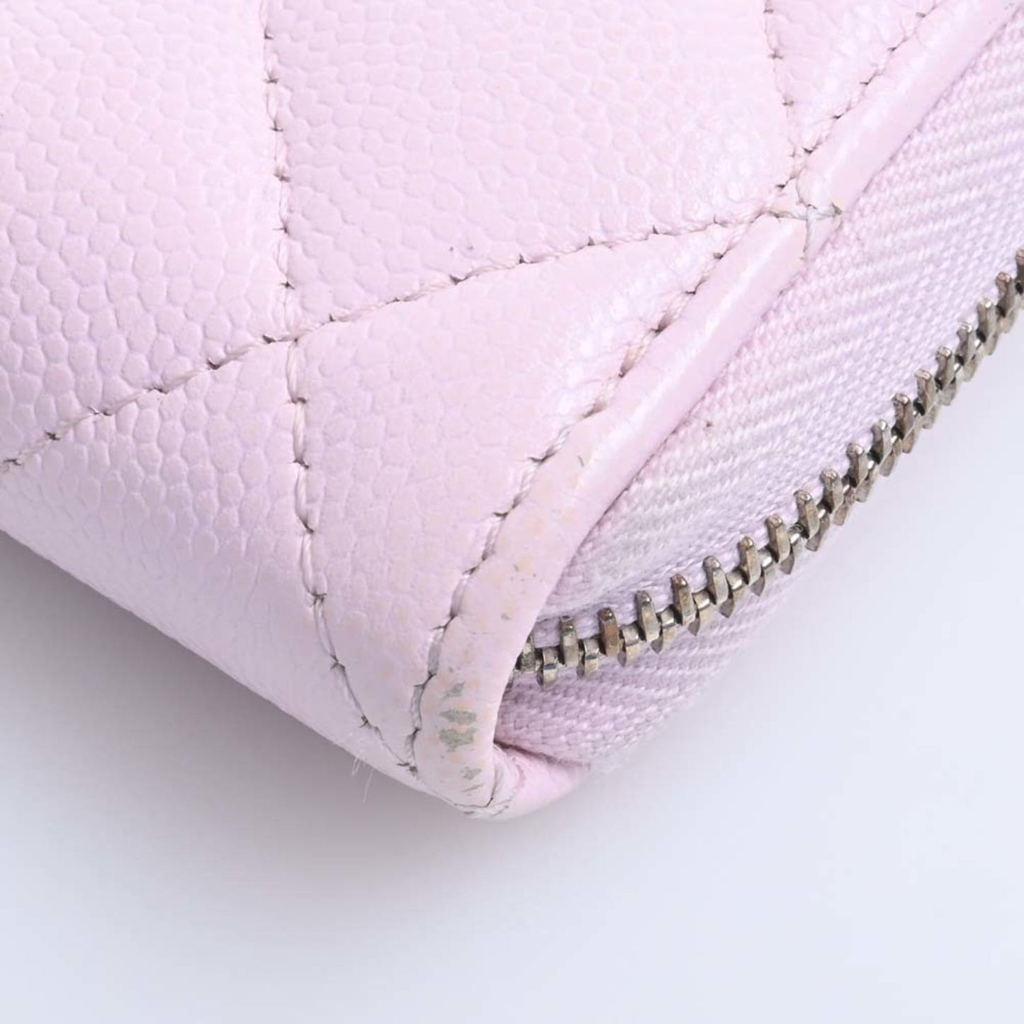 CHANEL Caviar Skin Matelasse Coco Mark Round Long Wallet Pink Ladies