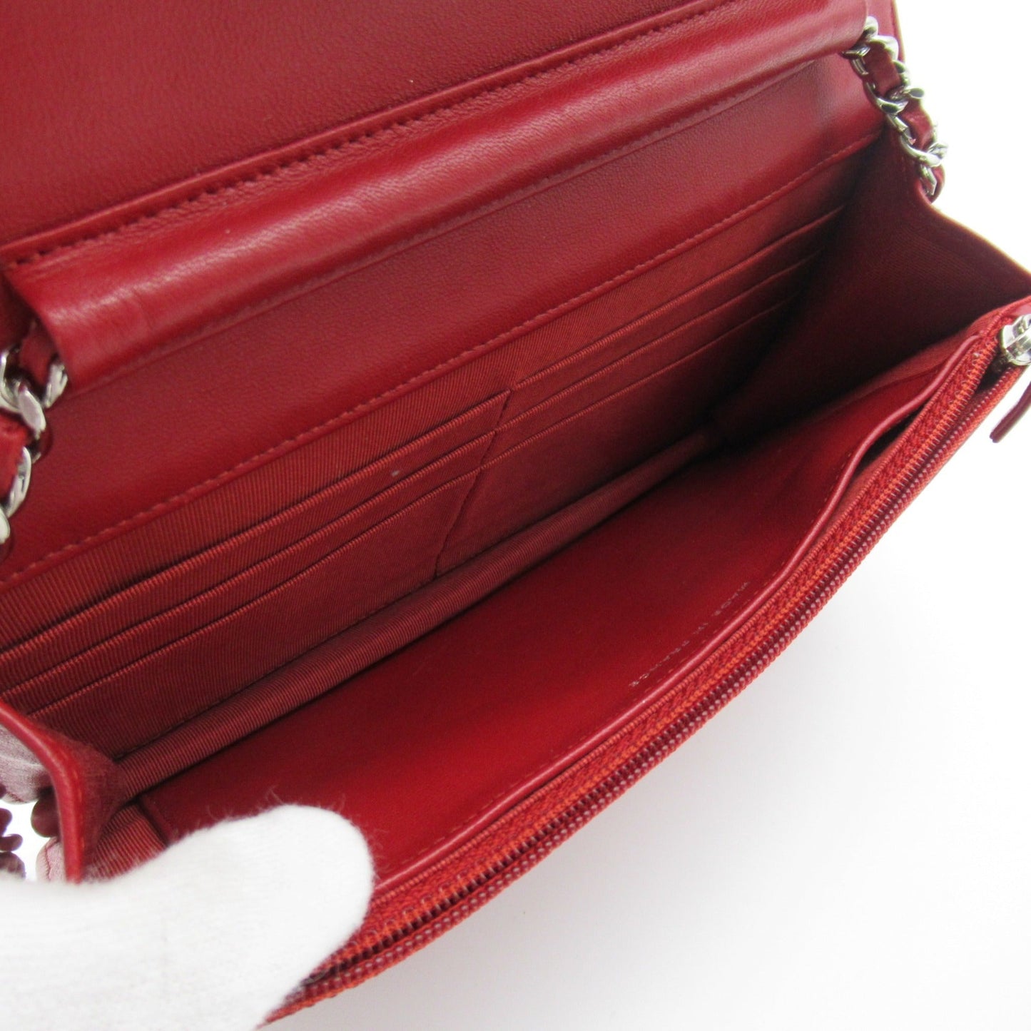 CHANEL Chain wallet Red Lambskin [sheep leather]