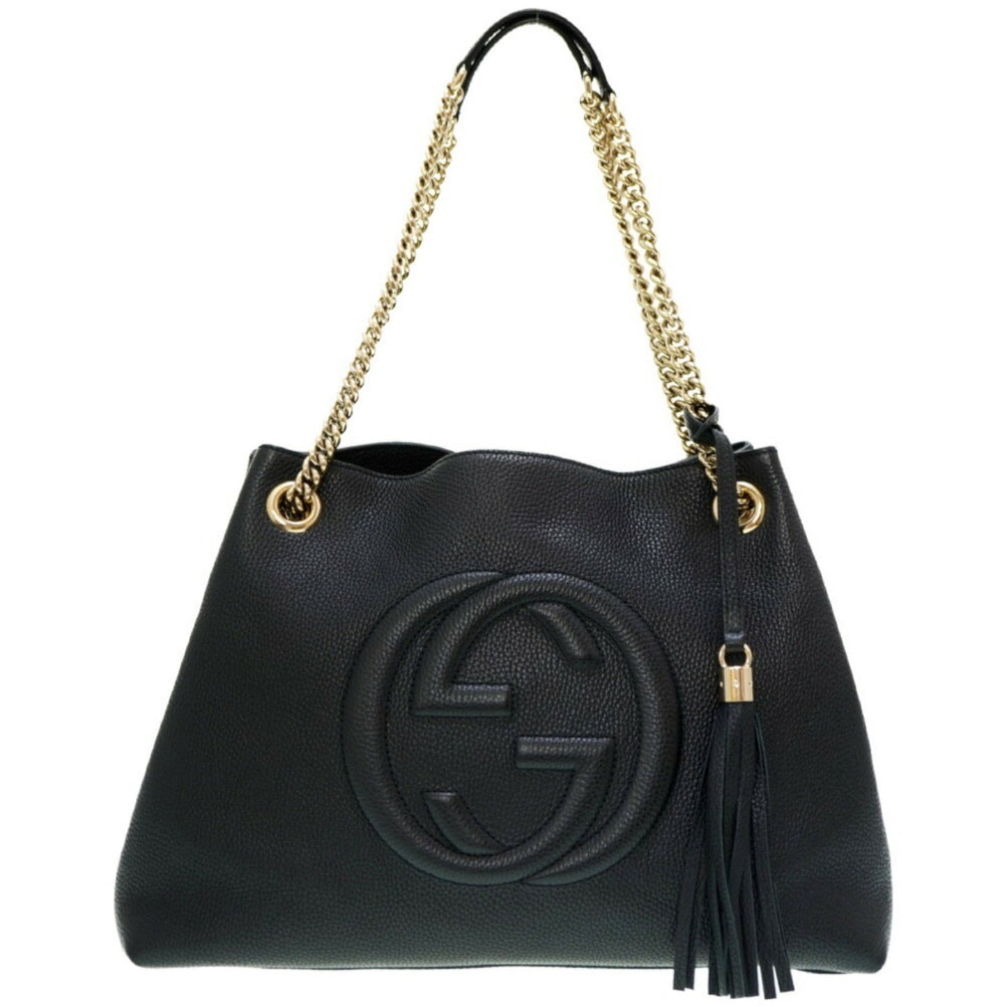 GUCCI Soho Chain Interlocking G Tote Bag 536196 Leather Black