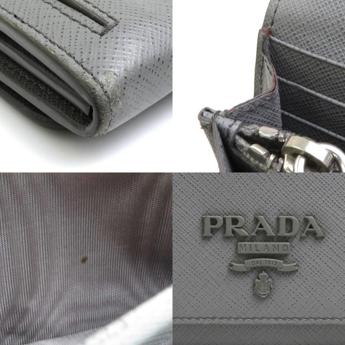 PRADA bi-fold long wallet leather gray unisex 1MH132