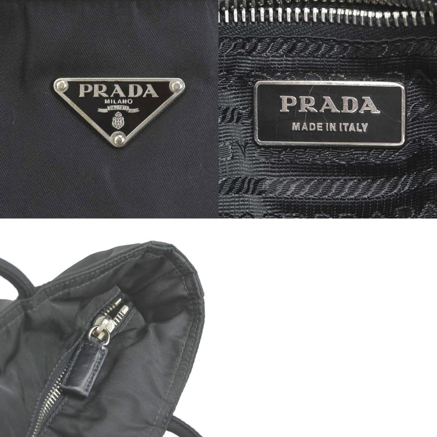 PRADA shoulder bag tote nylon / leather black silver unisex