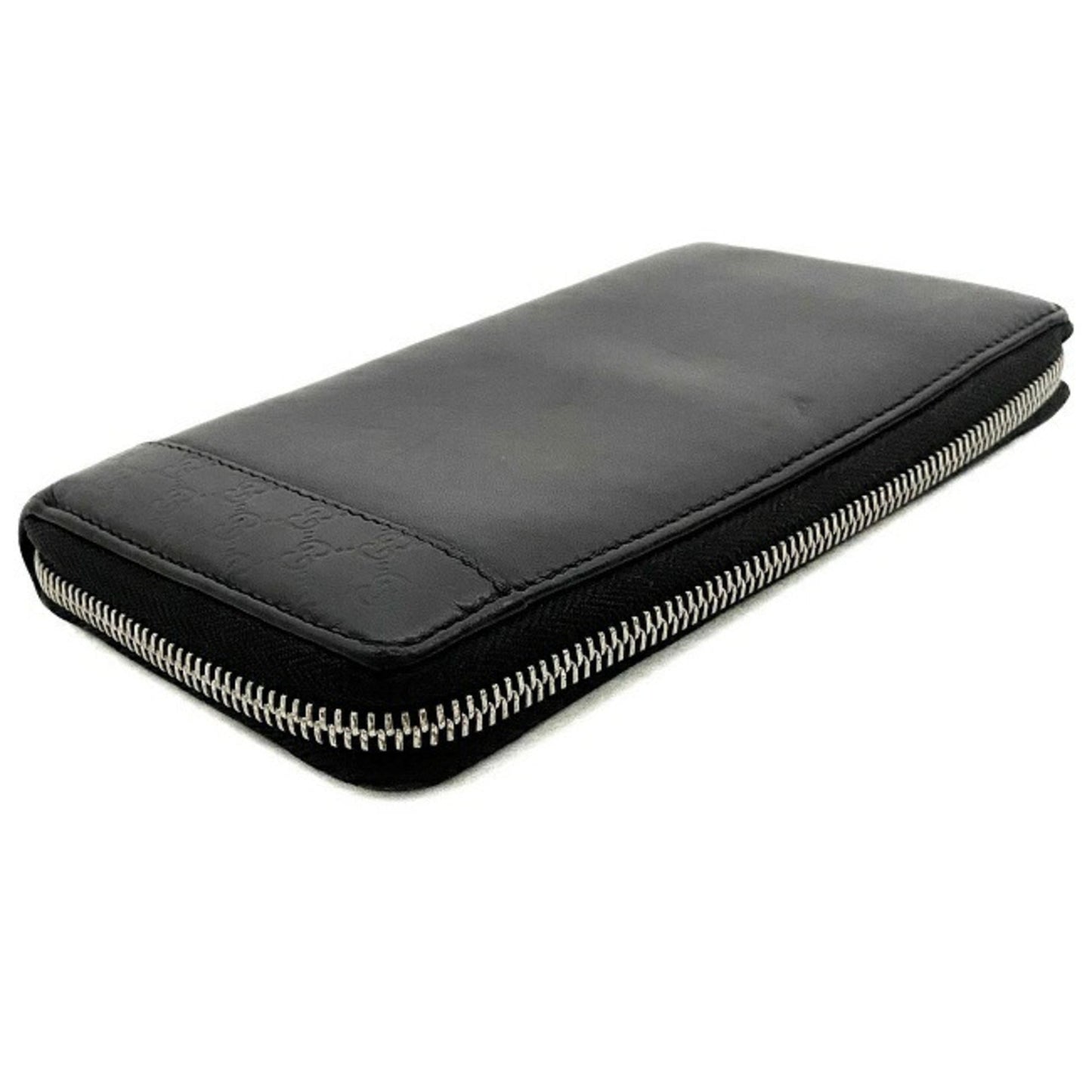 Gucci Round Long Wallet Black Silver Micro Shima 256439 Mistral Leather GUCCI Men's Women's