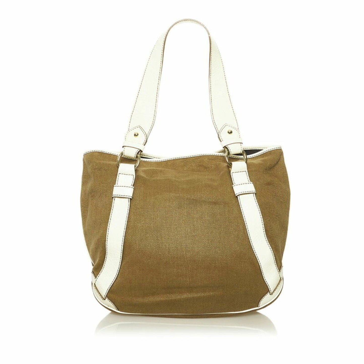 Celine shoulder bag tote light brown white canvas leather ladies Celine