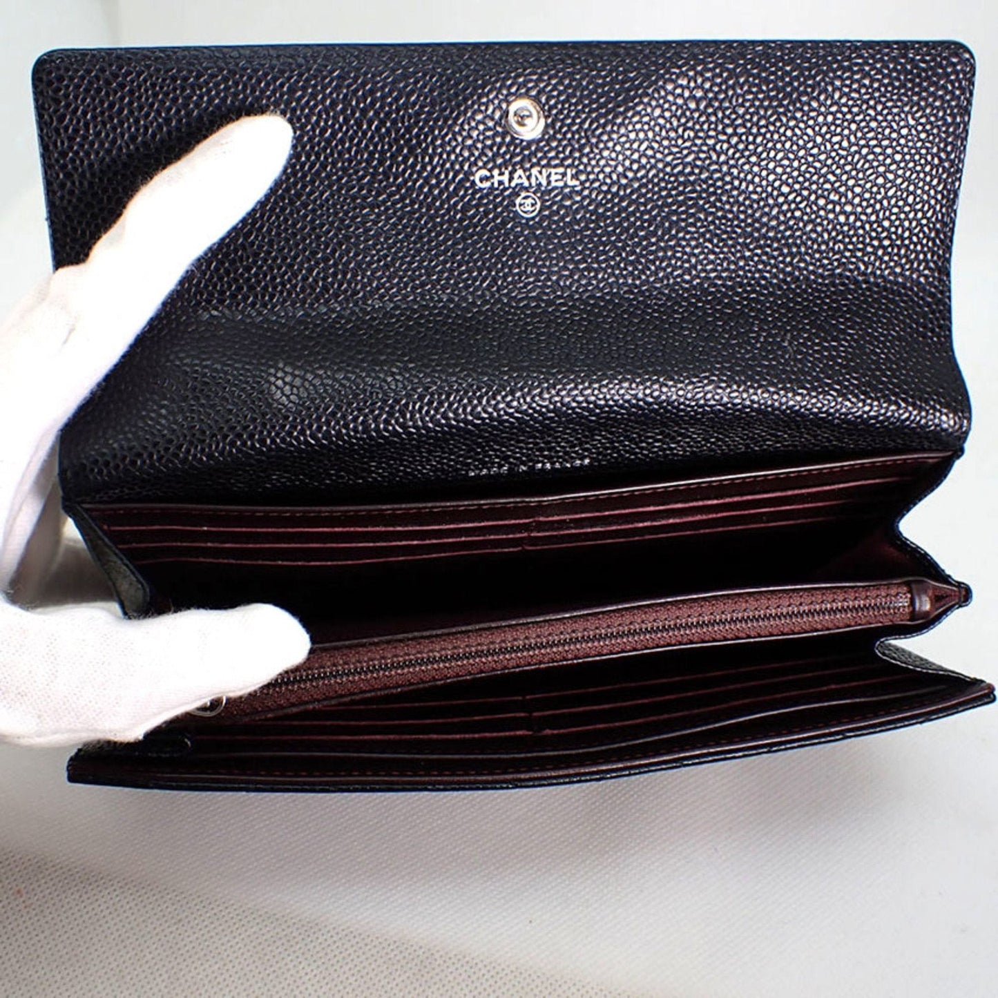 CHANEL caviar skin matelasse black long wallet